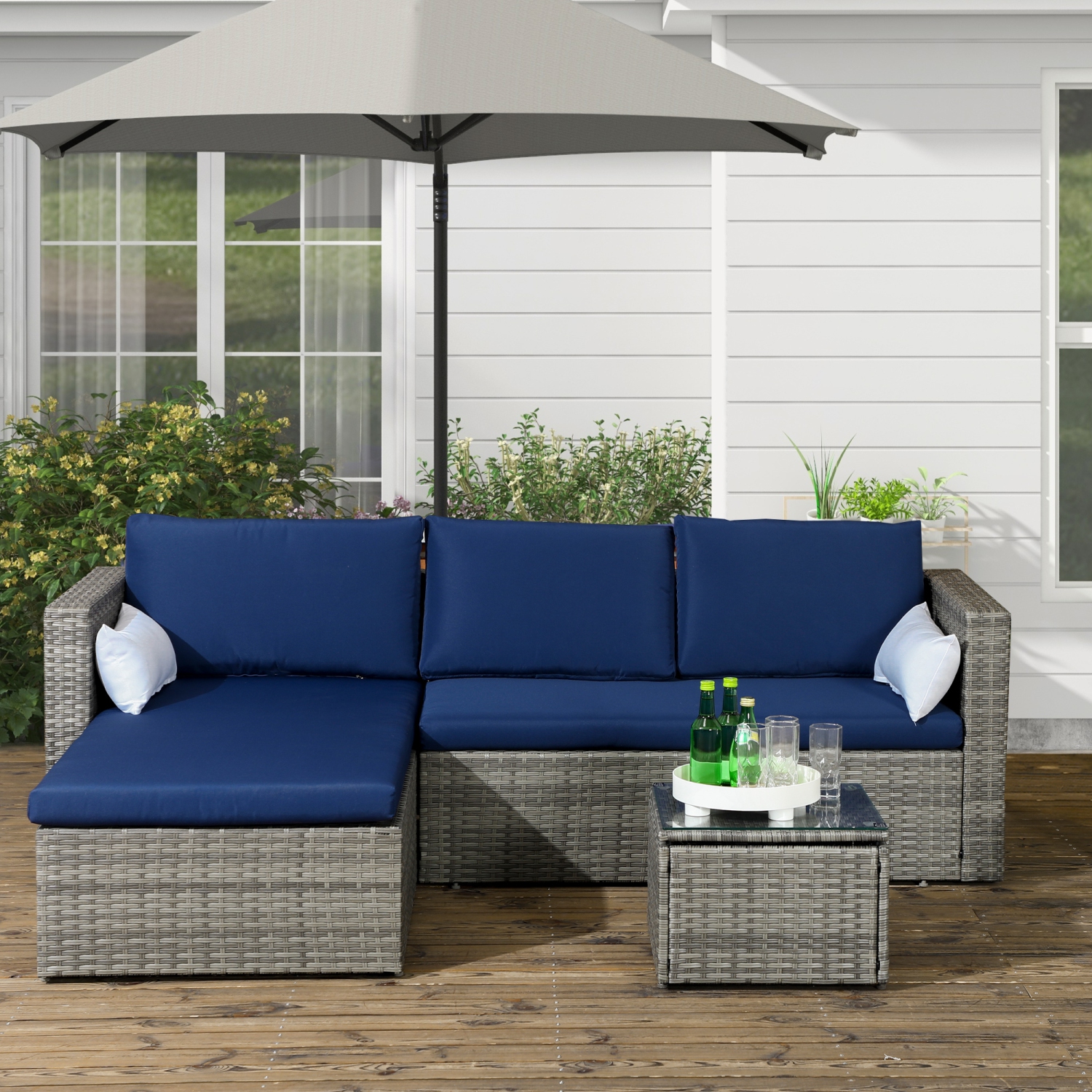 Outsunny 3-Piece Patio Furniture Set Modern Sectional Sofa Rattan Chair Wicker Conversation Set Outdoor Hand Woven Rattan Wicker Furniture Patio