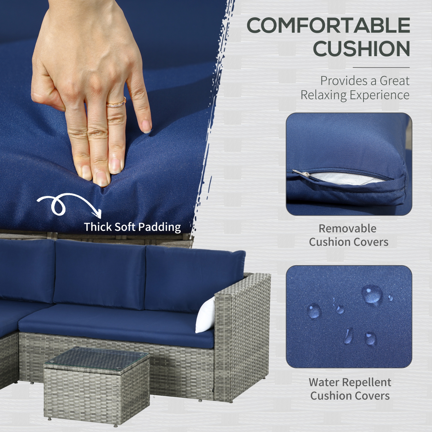 Outsunny 3-Piece Patio Furniture Set Modern Sectional Sofa Rattan Chair Wicker Conversation Set Outdoor Hand Woven Rattan Wicker Furniture Patio