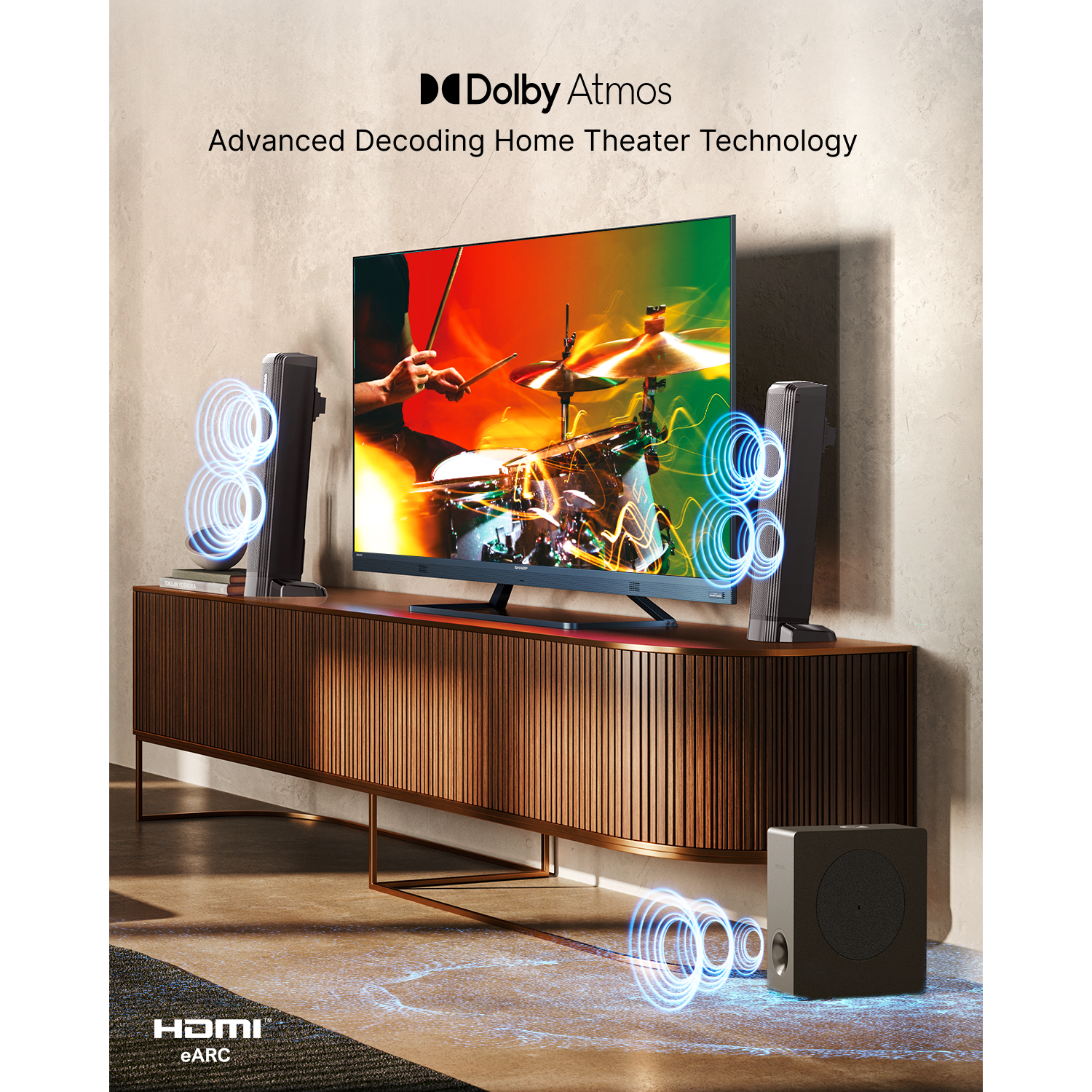 ULTIMEA Apollo S60 4.1 Channel Dolby Atmos Sound Bar with Subwoofer, , 2-in-1 Detachable, Bass Boost, 3 EQ Modes, HDMI eARC, Peak Power 280W