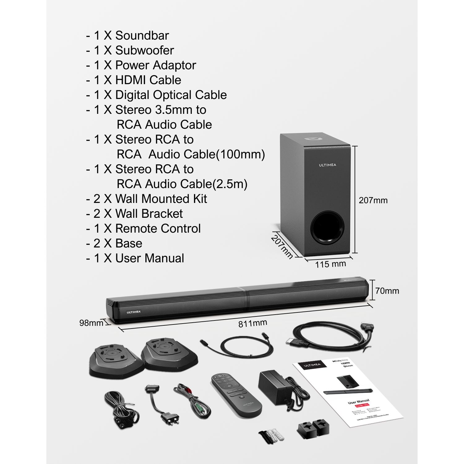 ULTIMEA Apollo S60 4.1 Channel Dolby Atmos Sound Bar with Subwoofer, , 2-in-1 Detachable, Bass Boost, 3 EQ Modes, HDMI eARC, Peak Power 280W