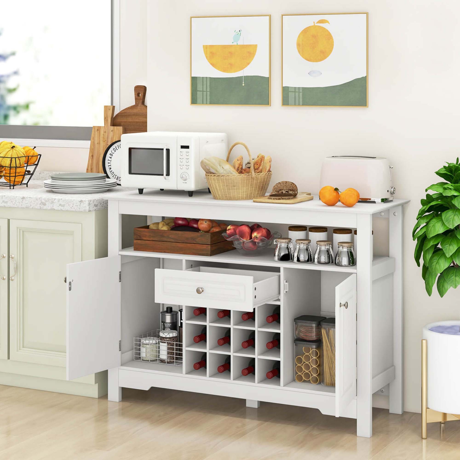 Costway Buffet Sideboard Wine Liquor Coffee Bar Cabinet with Removable Wine Rack