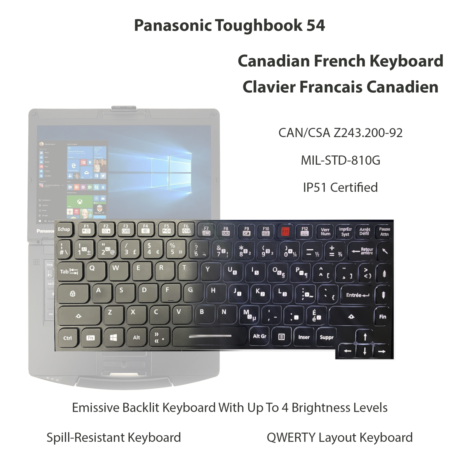 Remis à neuf - Toughbook CF-54 MK2, HD de 14 po, Core i5-6300U d'Intel, clavier multilingue canadien, 8&nbsp;Go, disque SSD de 256&nbsp;Go, Windows