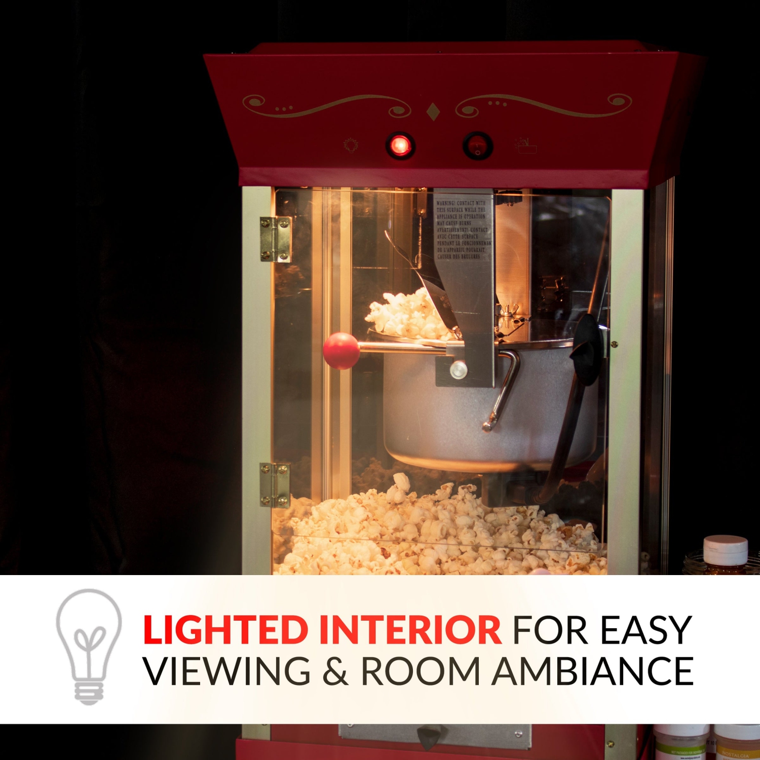 Nostalgia – Chariot à maïs soufflé rétro CCP510 de 53 po, bouilloire 8 oz, rouge