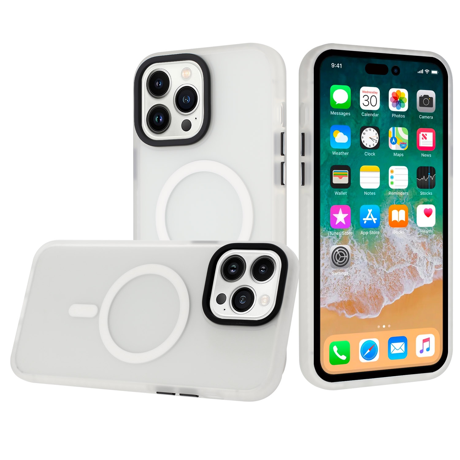 Mobile Magic for iP15 Pro Max [Magnetic Circle] ShockProof 4-Time Injection Strong Hybrid - White