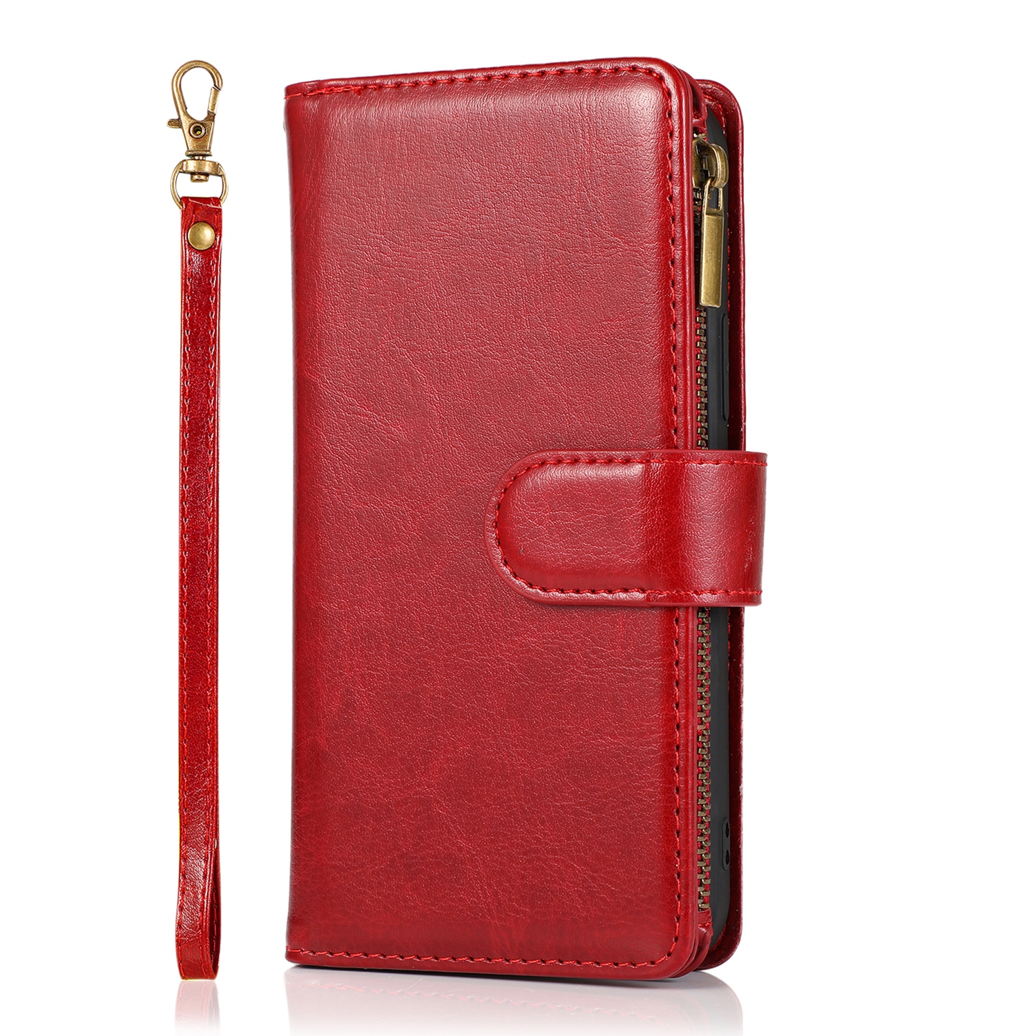 Mobile Magic for iP15 Pro Max Luxury Wallet Card ID Zipper Money Holder Case Cover - Red