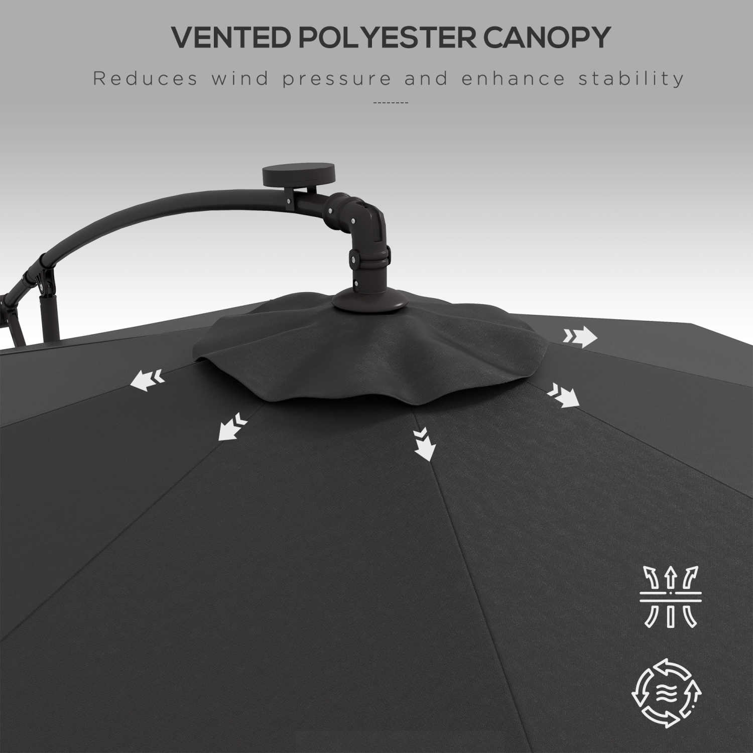 Parasol de jardin Outsunny de 9,5 pi à cantilever avec lumières et base lestée, parasol de jardin Solar LED, auvent extérieur en saillie, gris foncé