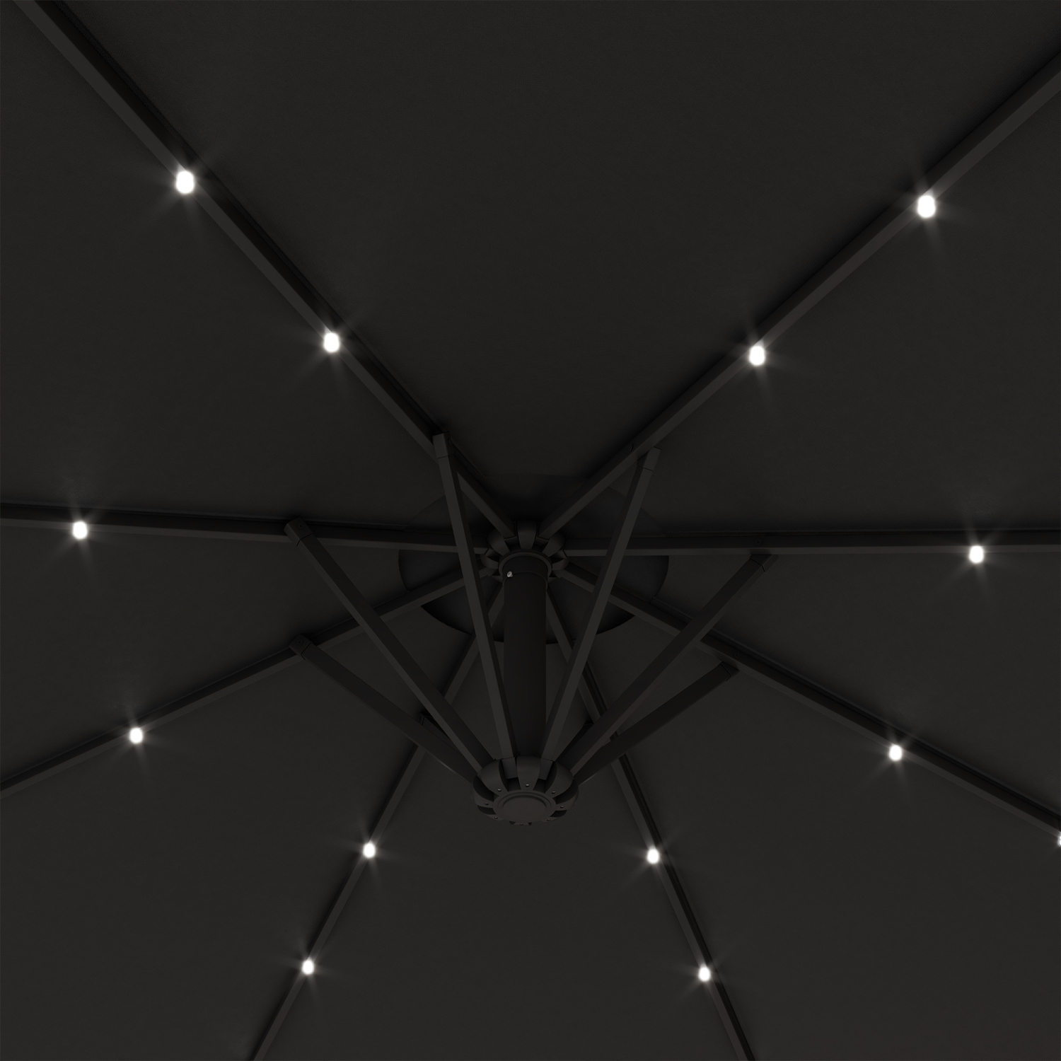 Parasol de jardin Outsunny de 9,5 pi à cantilever avec lumières et base lestée, parasol de jardin Solar LED, auvent extérieur en saillie, gris foncé
