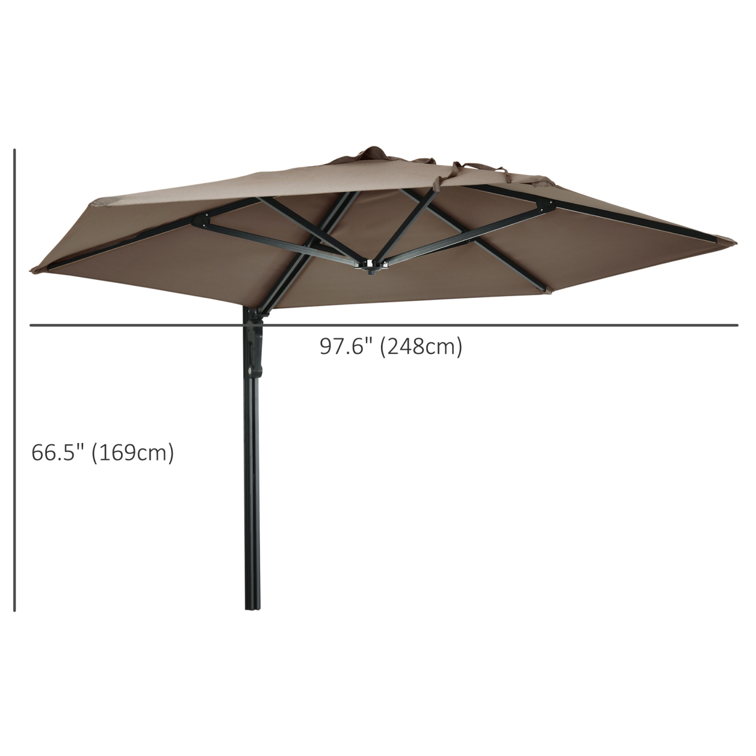 Outsunny 8 ft Wall-Mounted Parasol with Aluminum Pole, 180° Rotatable Wall Patio Umbrella, Adjustable Sunshade for Outdoor, Garden, Balcony, Yard,