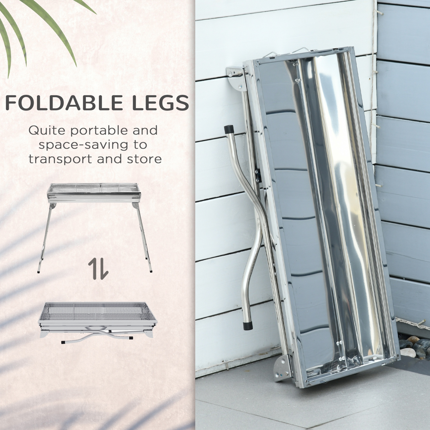 Outsunny Portable Outdoor Charcoal BBQ Grill, Stainless Steel Folding Barbecue Grill with Handles for Outdoor, Cooking, Camping, Picnic