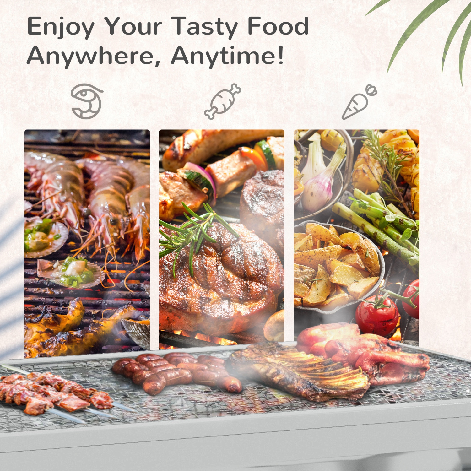 Outsunny Portable Outdoor Charcoal BBQ Grill, Stainless Steel Folding Barbecue Grill with Handles for Outdoor, Cooking, Camping, Picnic