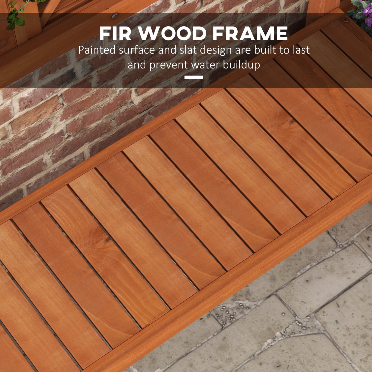 Outsunny Wood Garden Bench with Trellis for Climbing Plants and 2 Planter Boxes, Outdoor Planter with Bench and Privacy Screen for Backyard, Patio,