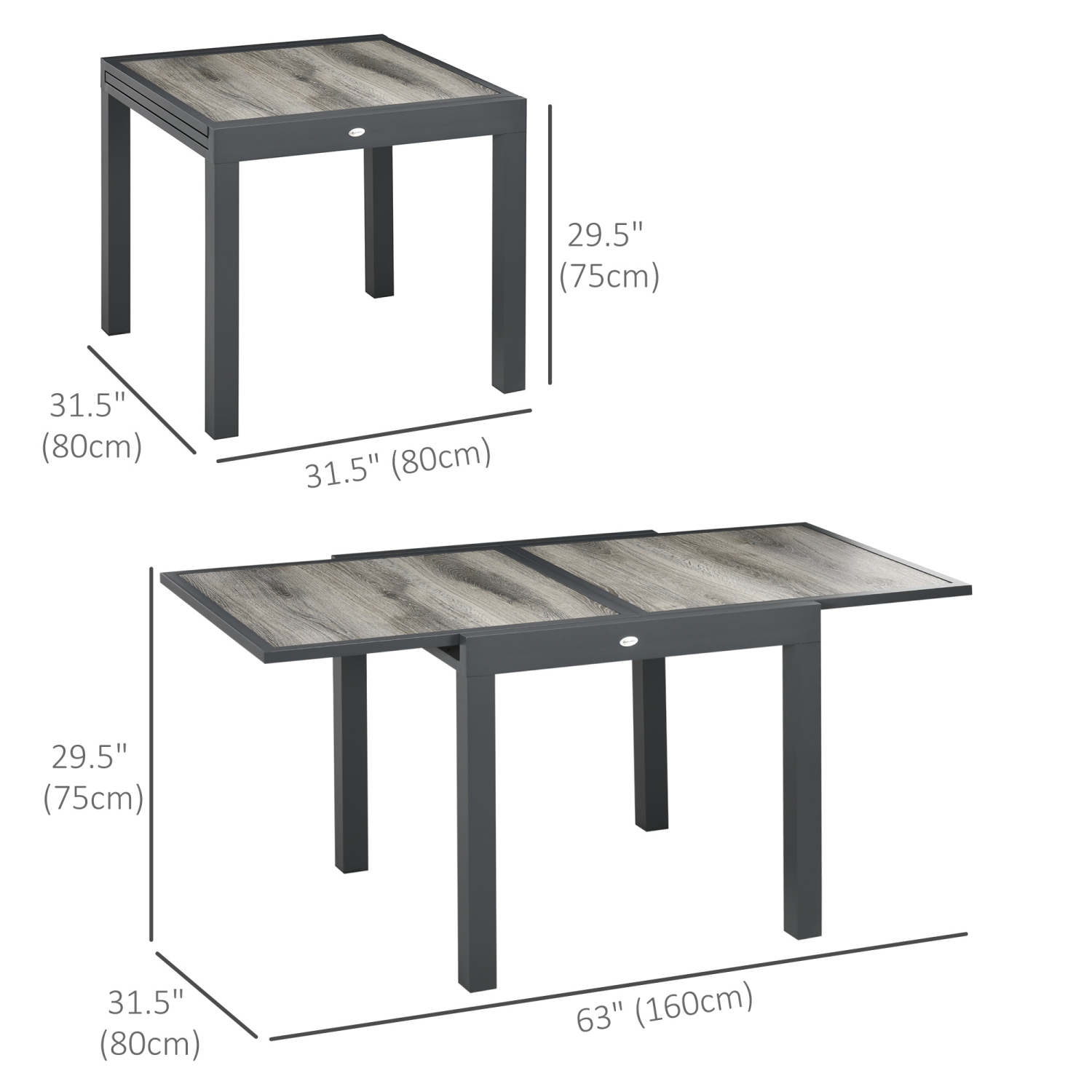 Table de salle à manger extérieure extensible Outsunny, table de jardin en aluminium, table de patio rectangulaire avec plateau en plastique pour