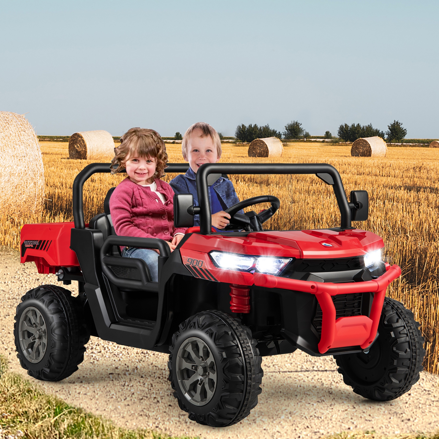 Gymax 24V Kids Ride On Dump Truck 2-Seater Electric Truck w/ Remote Control Red