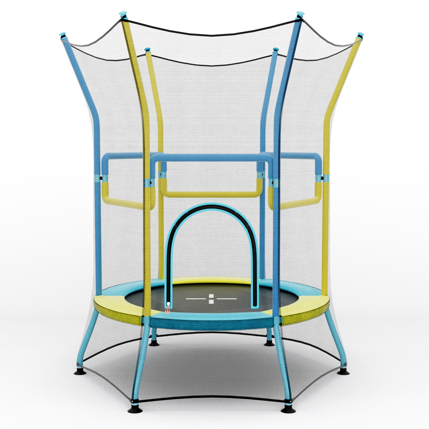 Gymax Kids Mini Trampoline w/ 59'' Higher Enclosure Net Seamless Jumping Mat Zipper Door Yellow & Blue