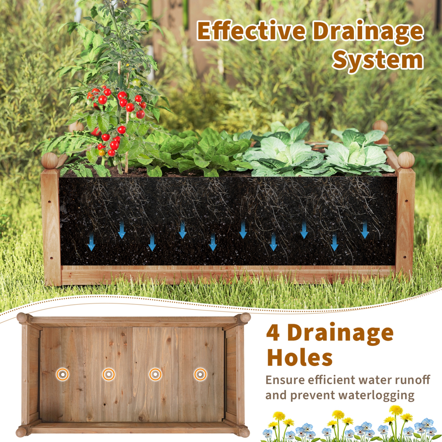 Gymax Raised Garden Bed 46'' x 24'' x 16'' Planter Box w/ 4 Drainage Holes for Patio