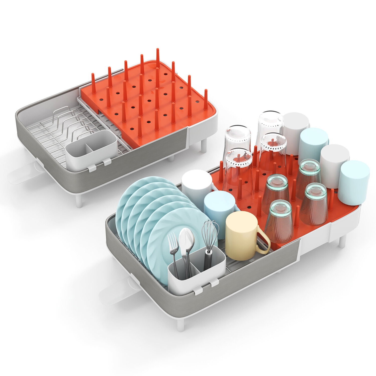 Gymax Expandable Dish Drying Rack Drainer w/ Detachable Utensil Holder & Vertical Bars