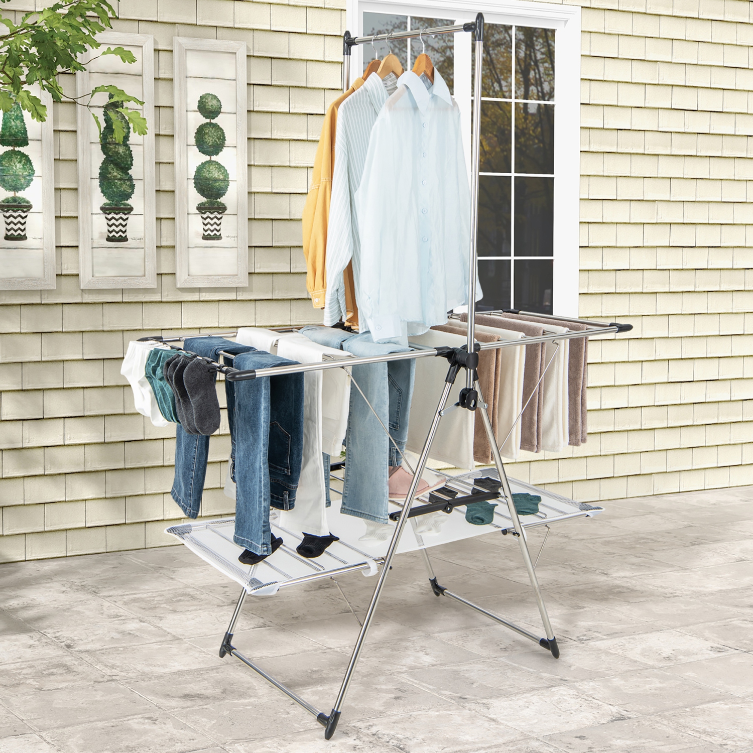 Gymax 2-Tier Folding Clothes Drying Rack Laundry Drying Rack Laundry Drying Rack Metal
