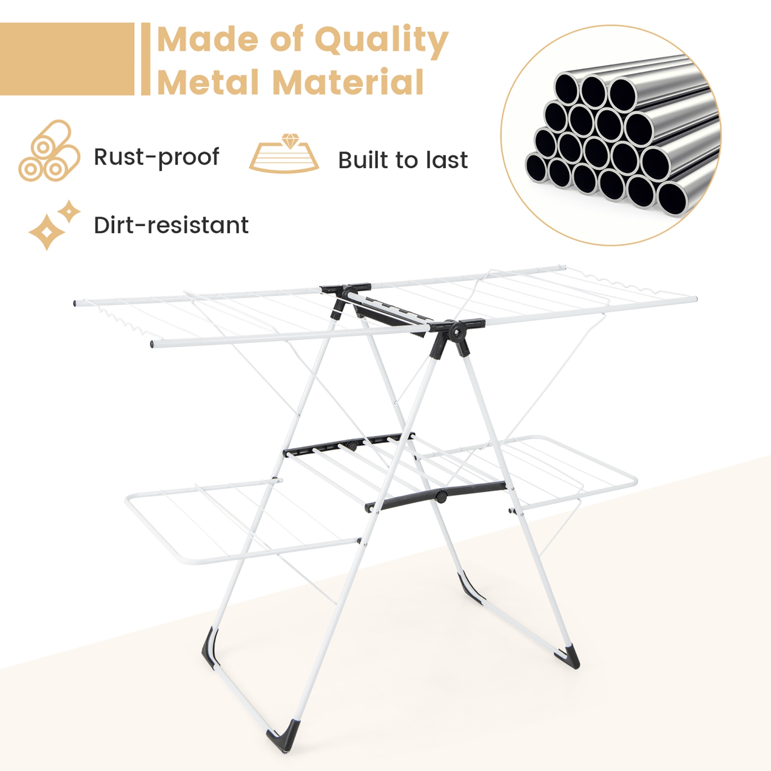 Gymax Folding Clothes Drying Rack 2-Tier Metal Laundry Drying Rack Laundry Drying Rack