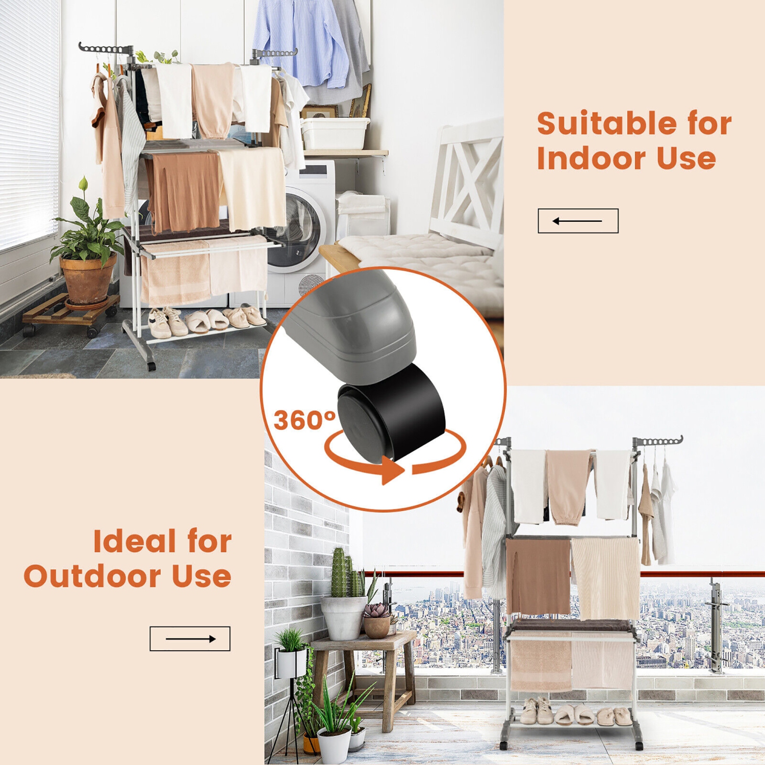 Gymax 3-tier Folding Clothes Drying Rack w/ Rotatable Side Wings & Collapsible Shelves