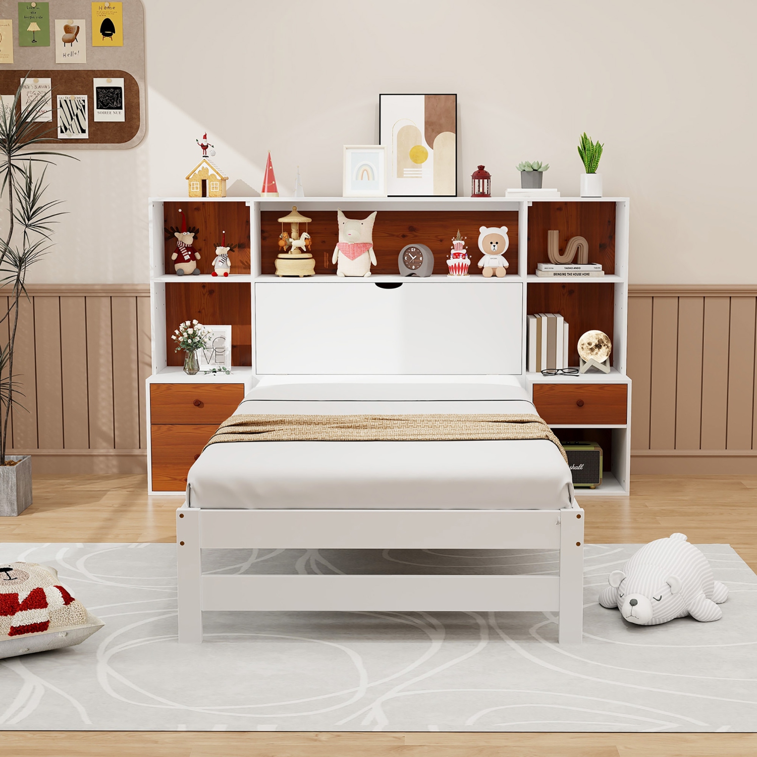 Gymax Twin Bed Frame w/ Storage Headboard & Nightstands 7 Compartments 3 Drawers