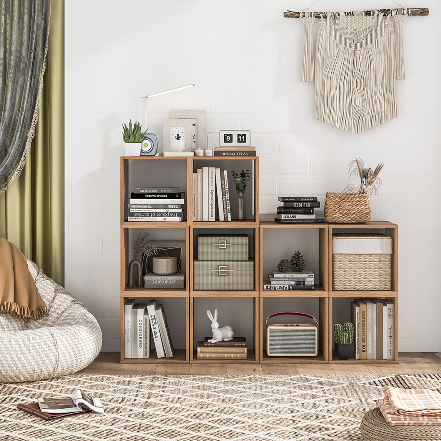 Gymax 4PCS Stackable Storage Cube Free-standing Storage Organizer Bookcase for Bedroom