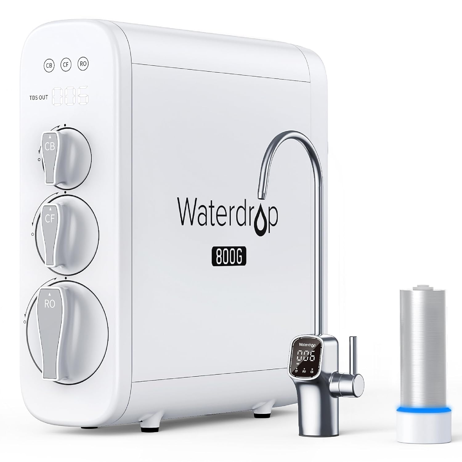 Waterdrop G3P800 Reverse Osmosis System, 800 GPD Fast Flow, NSF/ANSI 42 & 58 & 372 Certified, 3:1 Pure to Drain, LED Purifier
