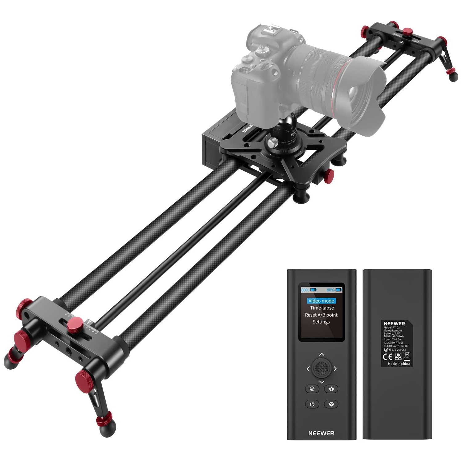 NEEWER 39.4"/100cm Motorized Camera Slider with 2.4G Wireless Control, Carbon Fiber Wireless Camera Slider Supports Video Mode