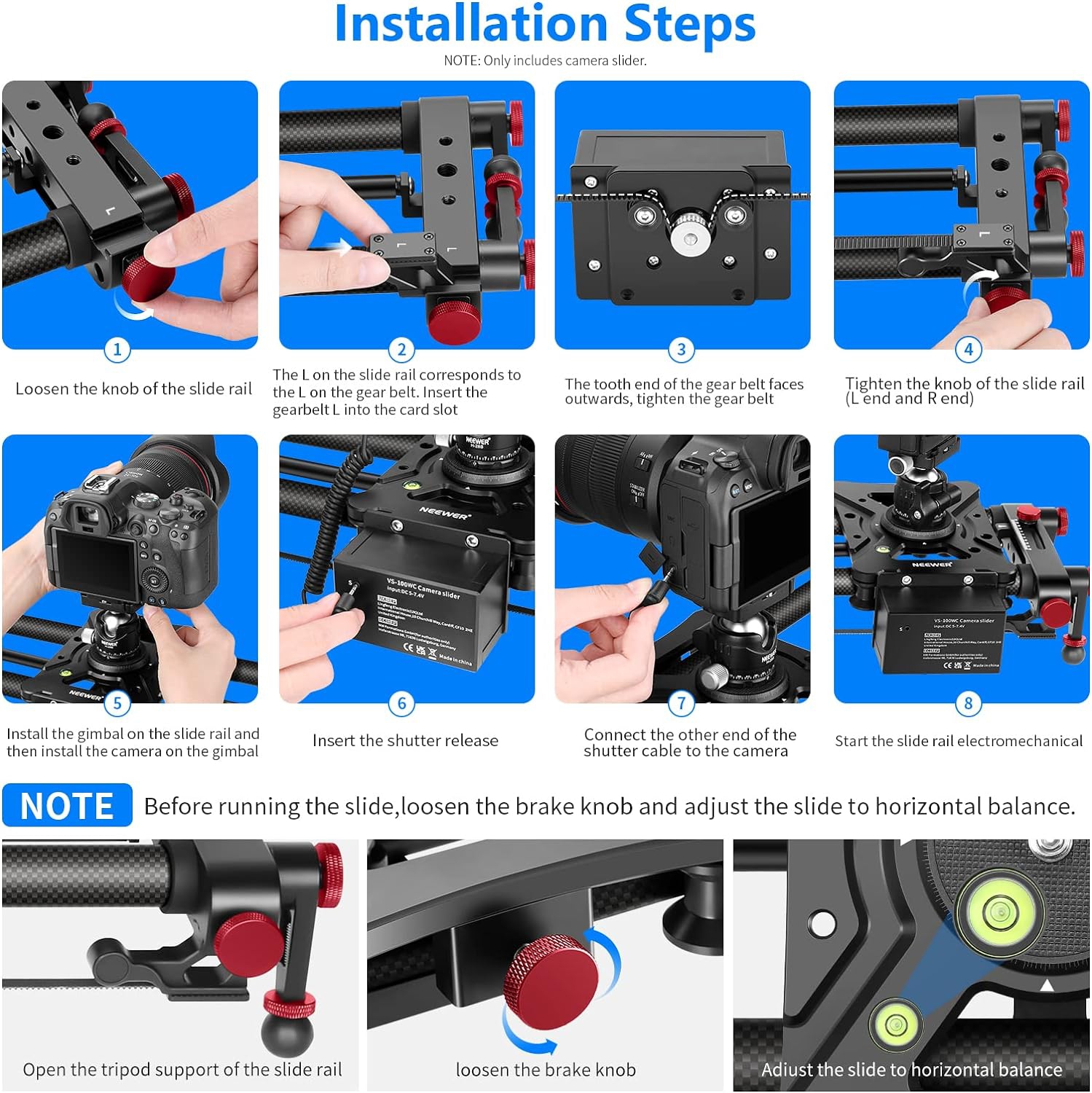 Le curseur motorisé pour caméra de 39,4 po/100&nbsp;cm de NEEWER avec contrôle sans fil 2,4G, le curseur de caméra sans fil en fibre de carbone prend