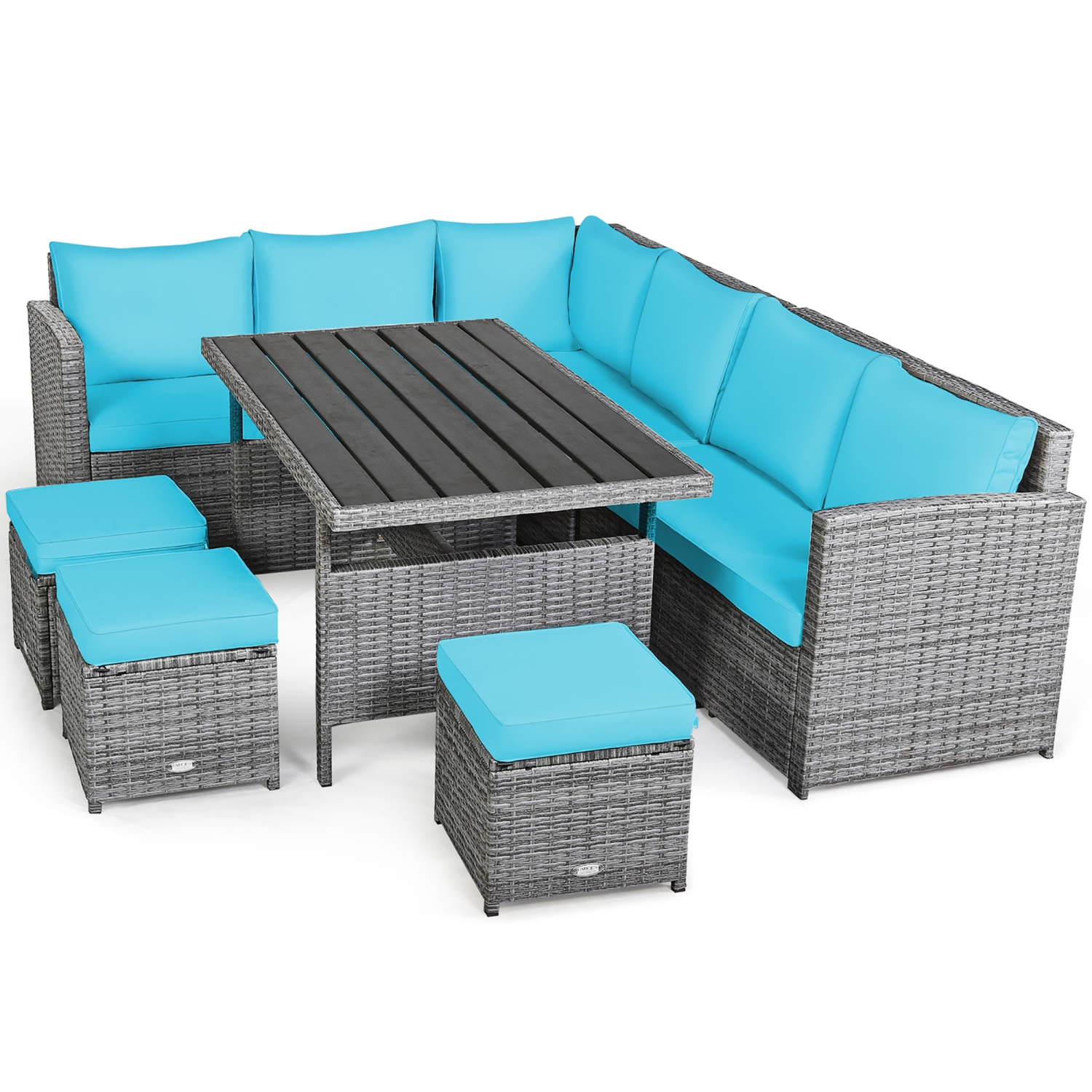 Costway 7 PCS Patio Rattan Dining Set Sectional Sofa Couch Ottoman Garden Turquoise