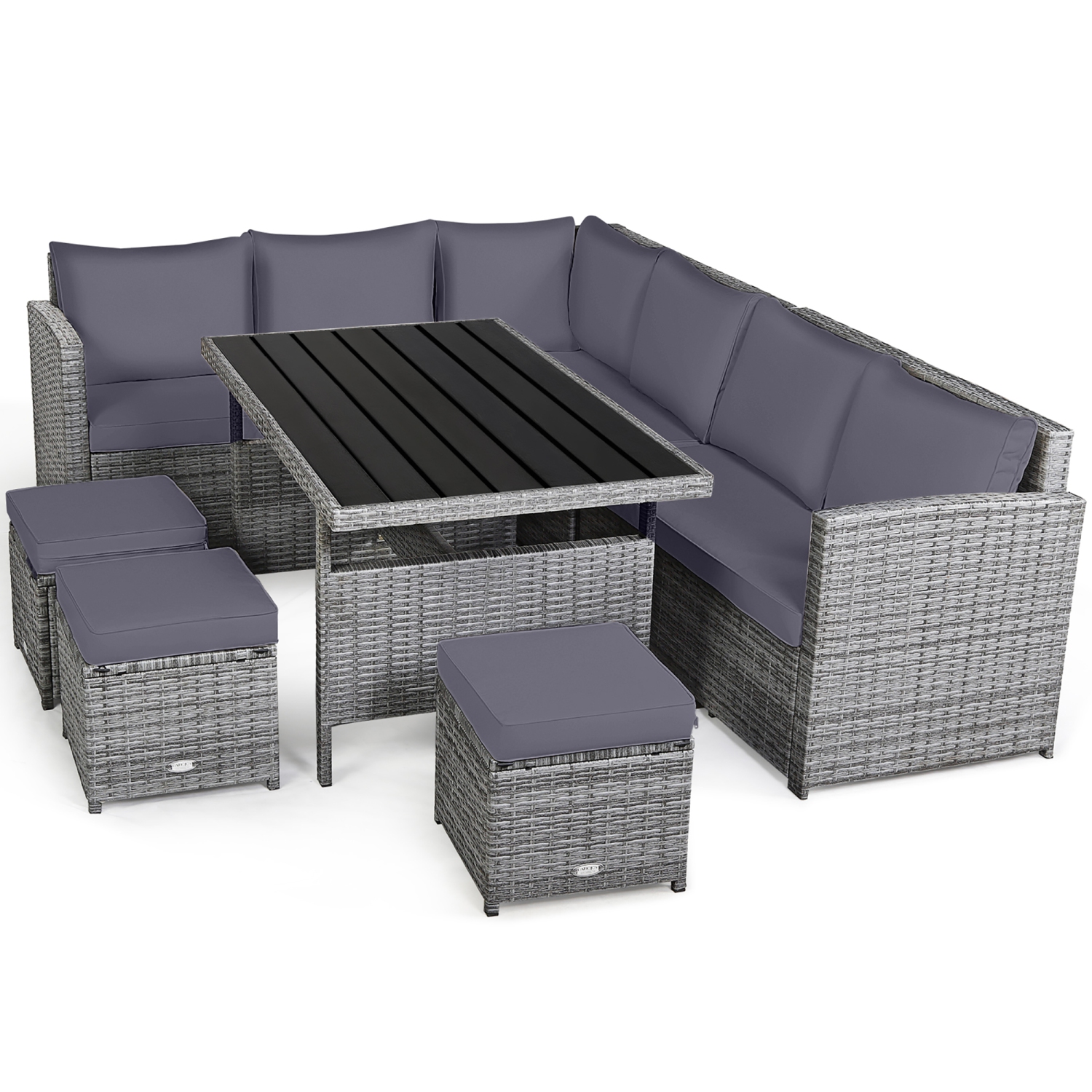 Ensemble patio de 7 pièces avec ensemble de salle à manger et canapé modulaire, pouf et jardin, gris Costway