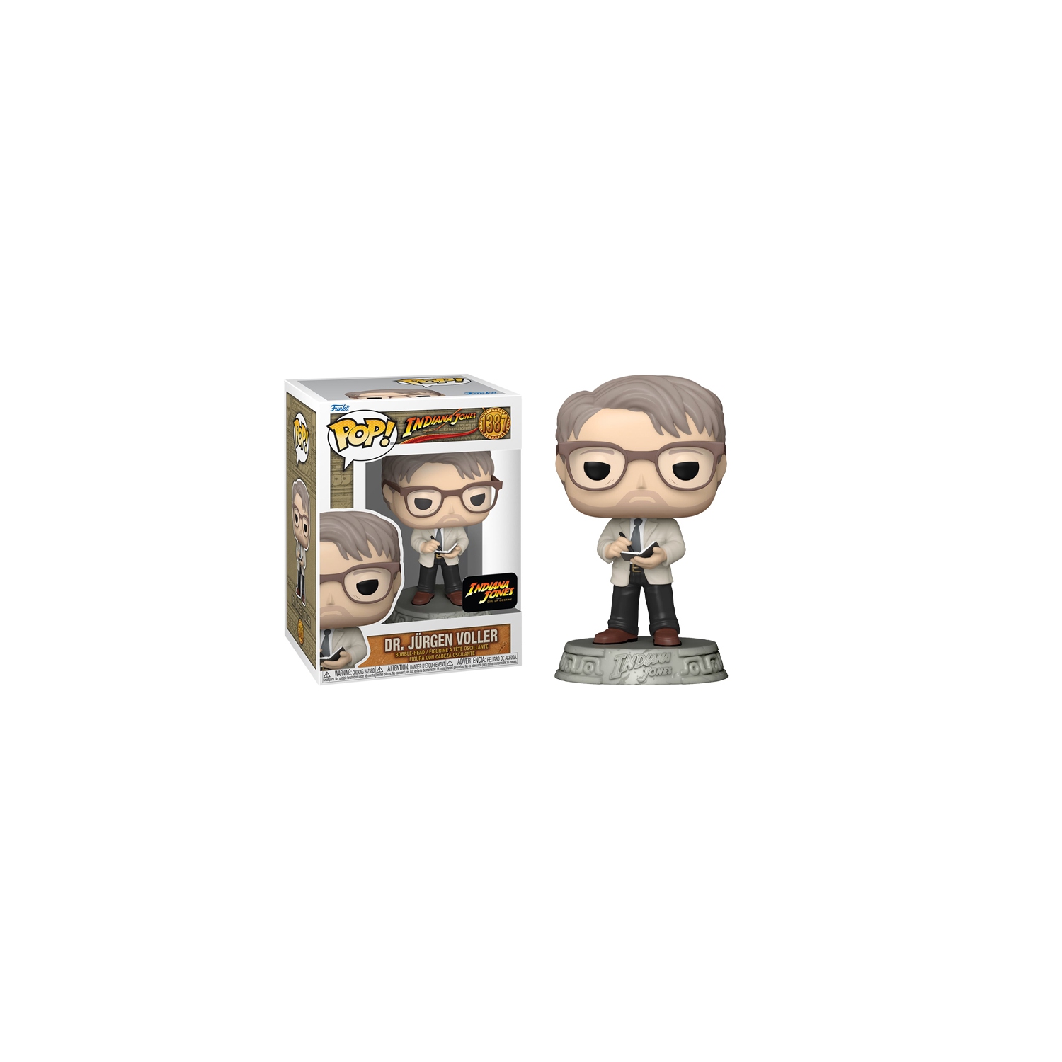 Figurine Pop! De Funko Les films Indiana Jones et The Dial of Destiny Vinyl à tête branlante Dr. Jürgen Voller n° 1387 Sticker sur la boîte peuvent