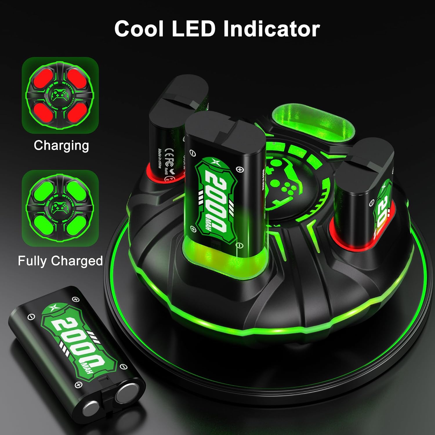 4 x 2000&nbsp;mAh, batterie rechargeable avec chargeur de manette à recharge rapide