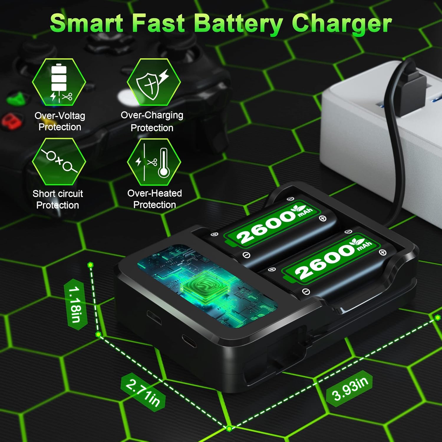 2600&nbsp;mAh, batterie rechargeable haute vitesse pour Xbox One/Xbox One S/Xbox One X/Xbox One Elite sans fil, 2 batteries chargeur de 1 mAh