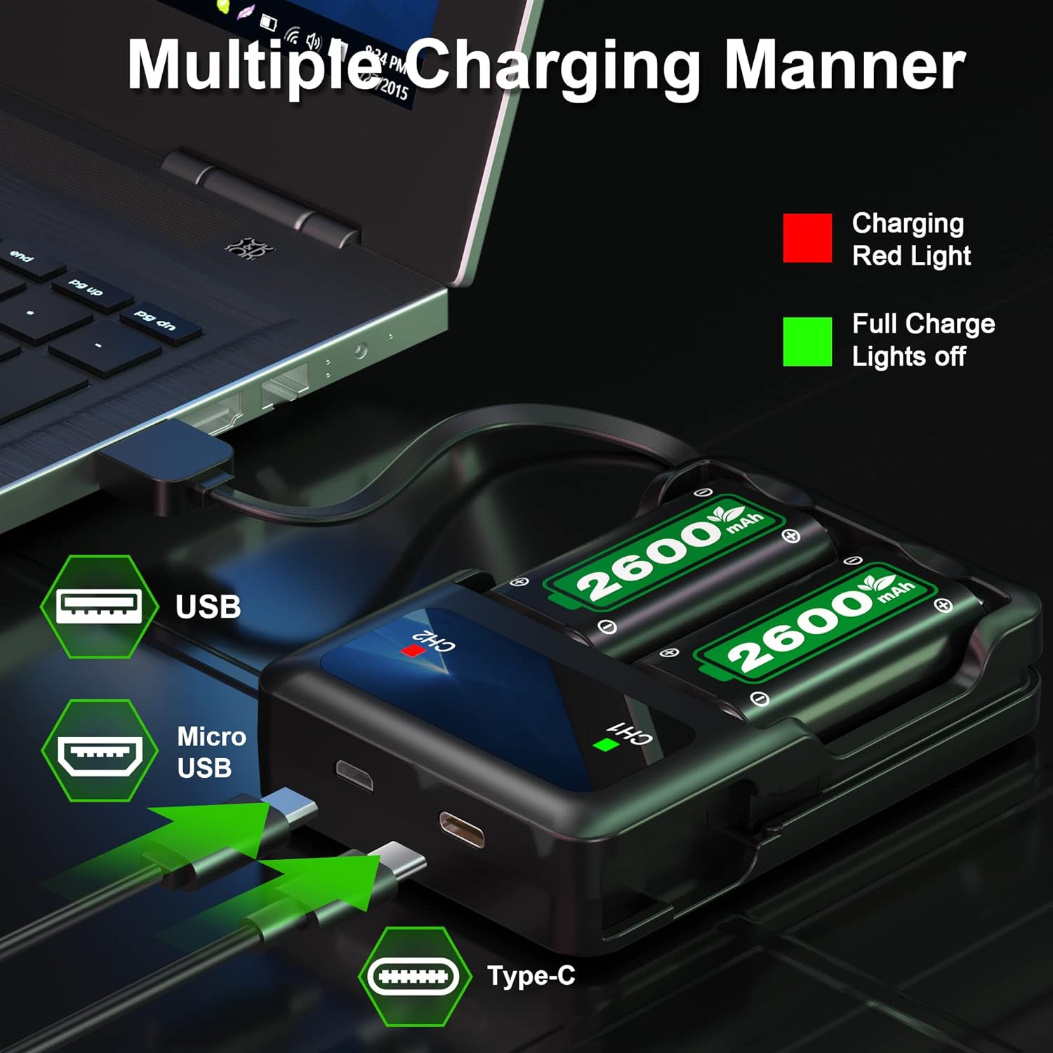 4 batterie rechargeable à chargement rapide de 2600 mAh avec station de chargement pour Xbox One/Xbox Series X|S/Xbox One X|S Accessoires Xbox