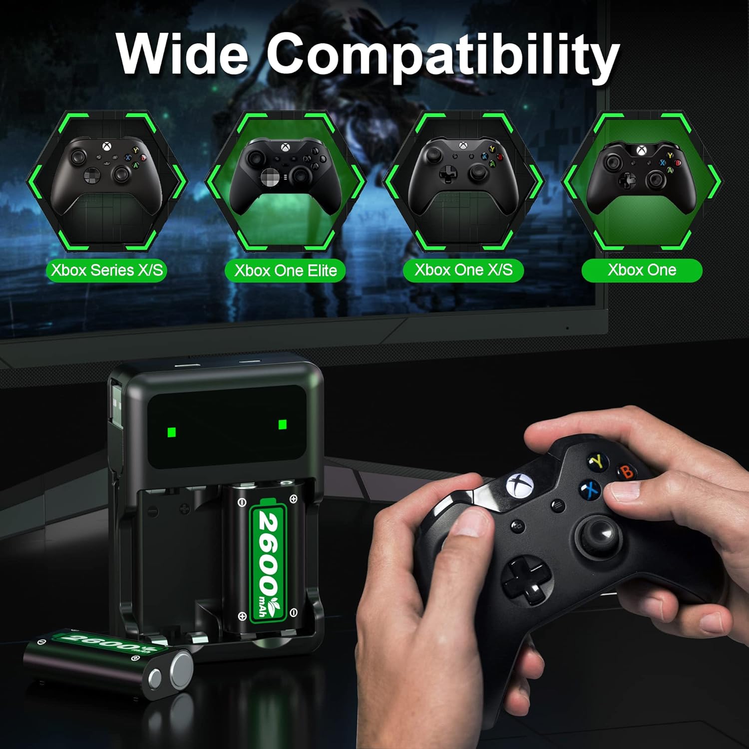 4 batterie rechargeable à chargement rapide de 2600 mAh avec station de chargement pour Xbox One/Xbox Series X|S/Xbox One X|S Accessoires Xbox