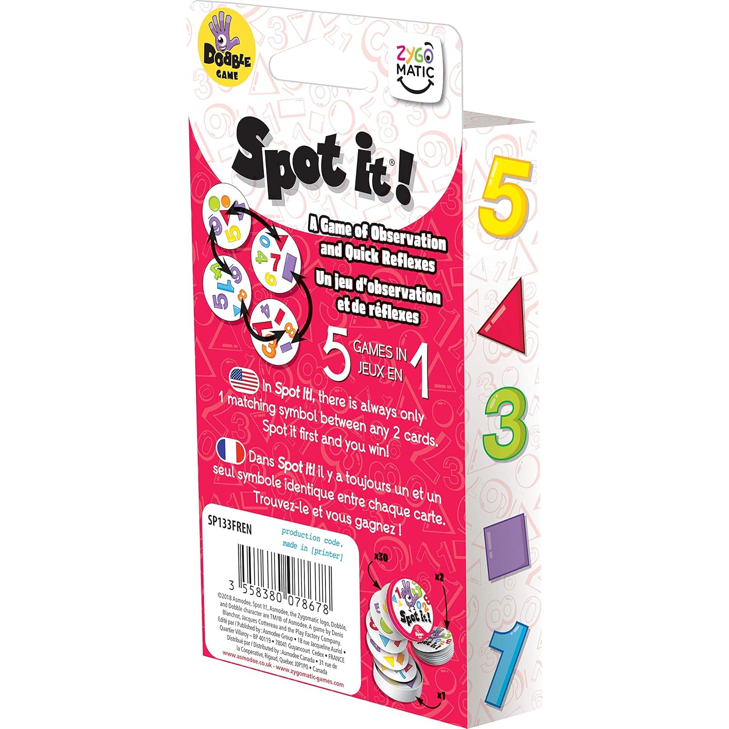 Jeux Zygomatic Spot It! 1, 2, 3 1-5 joueurs, âgés de 3 ans et plus, 10 minutes