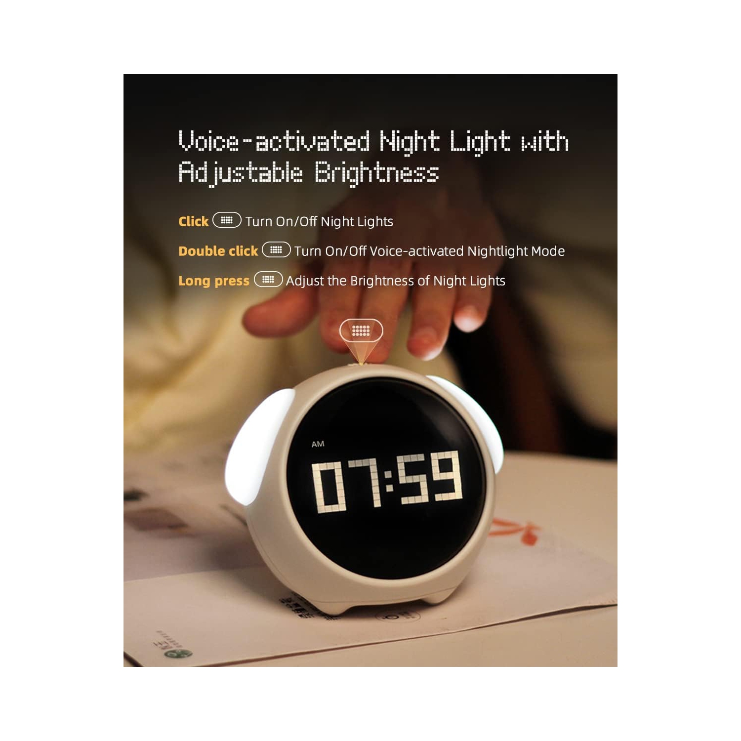 Kids Emoji Alarm Clock with Dual Alarms, Adjustable Brightness Night Light, Voice-Activated, Temperature Detection - Perfect Wake-Up Clock and