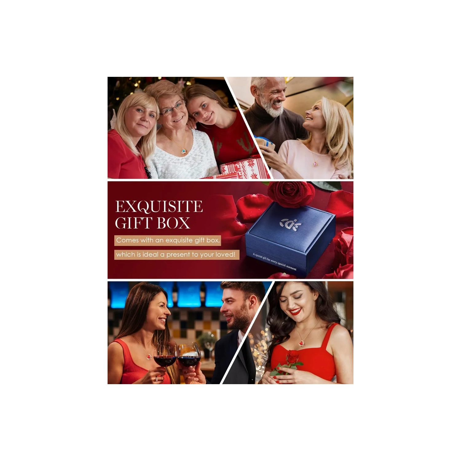 Silver & Rose Gold Love Heart Pendant Necklaces for Women: Birthstone Crystals, Christmas & Valentine's Day Jewelry Gifts