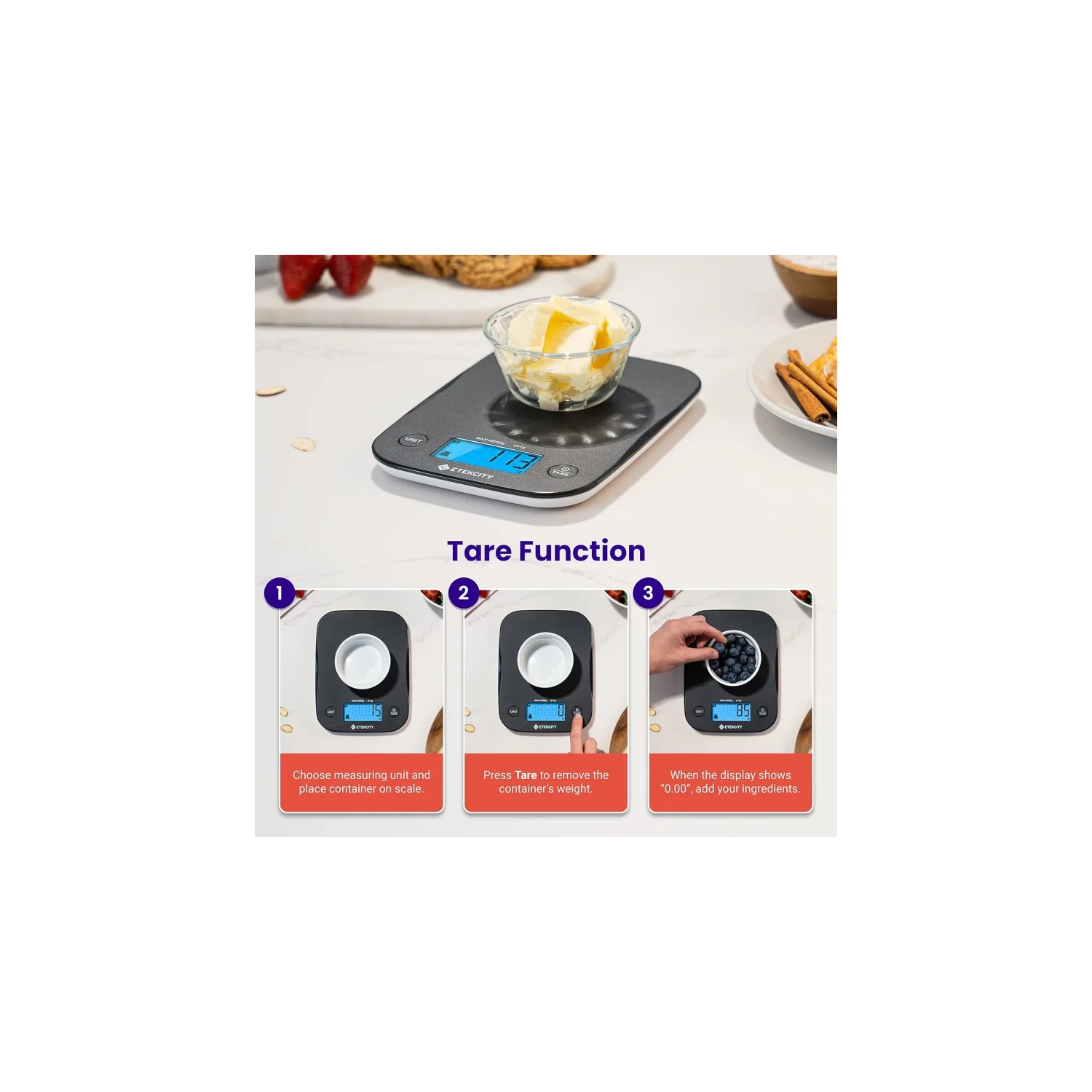 Balance de cuisine numérique noire moyenne - poids en grammes et onces pour la cuisson, la cuisson, la préparation de repas et l'alimentation