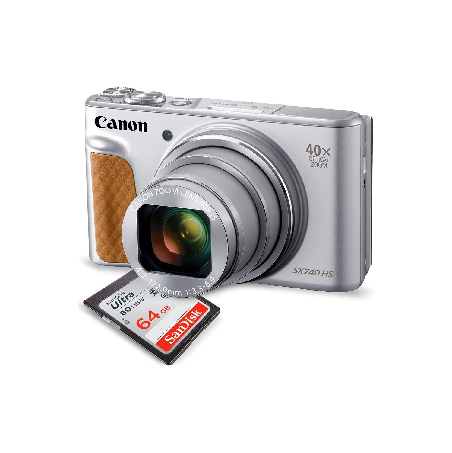 Canon PowerShot SX740 HS Digital Camera (Silver) with 64GB Card, International Version