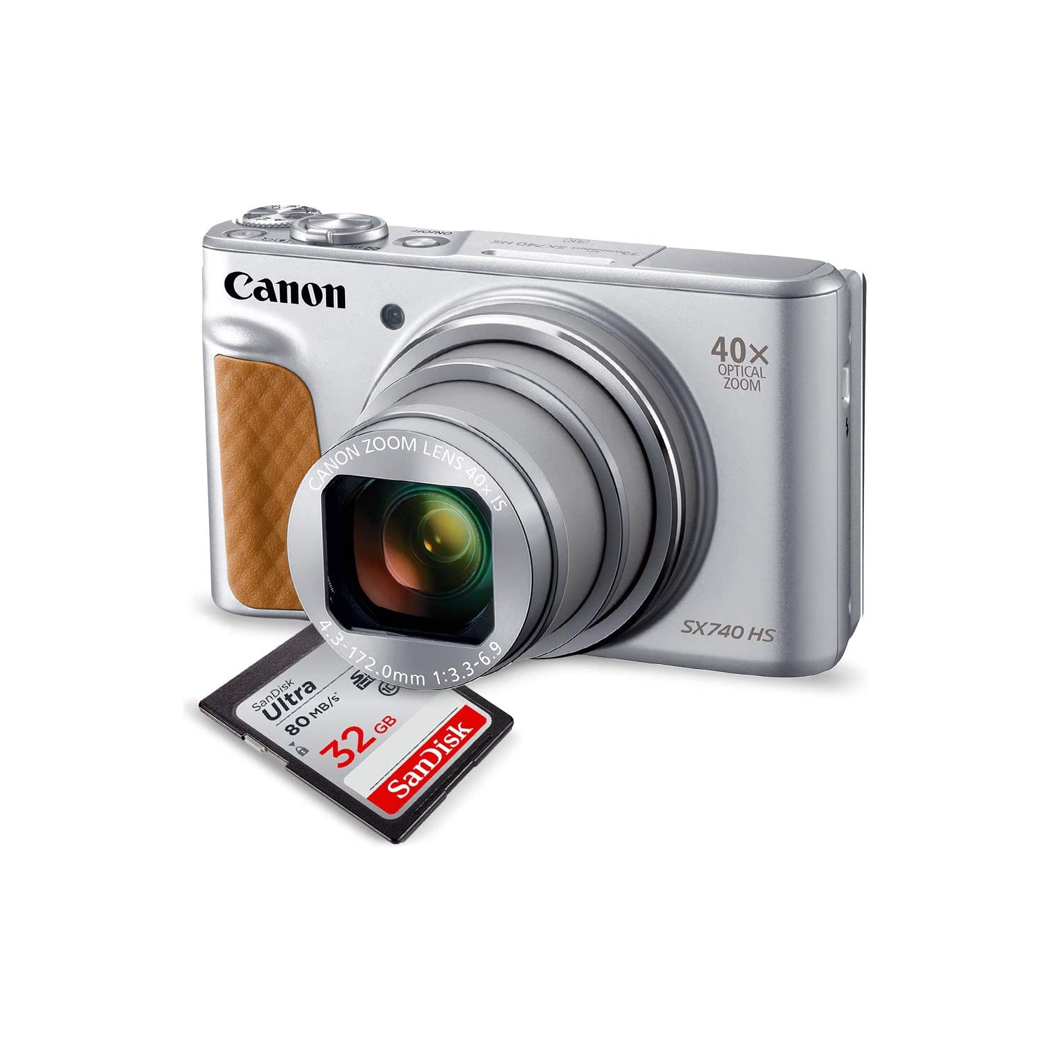 Canon PowerShot SX740 HS Digital Camera (Silver) with 32GB Card, International Version