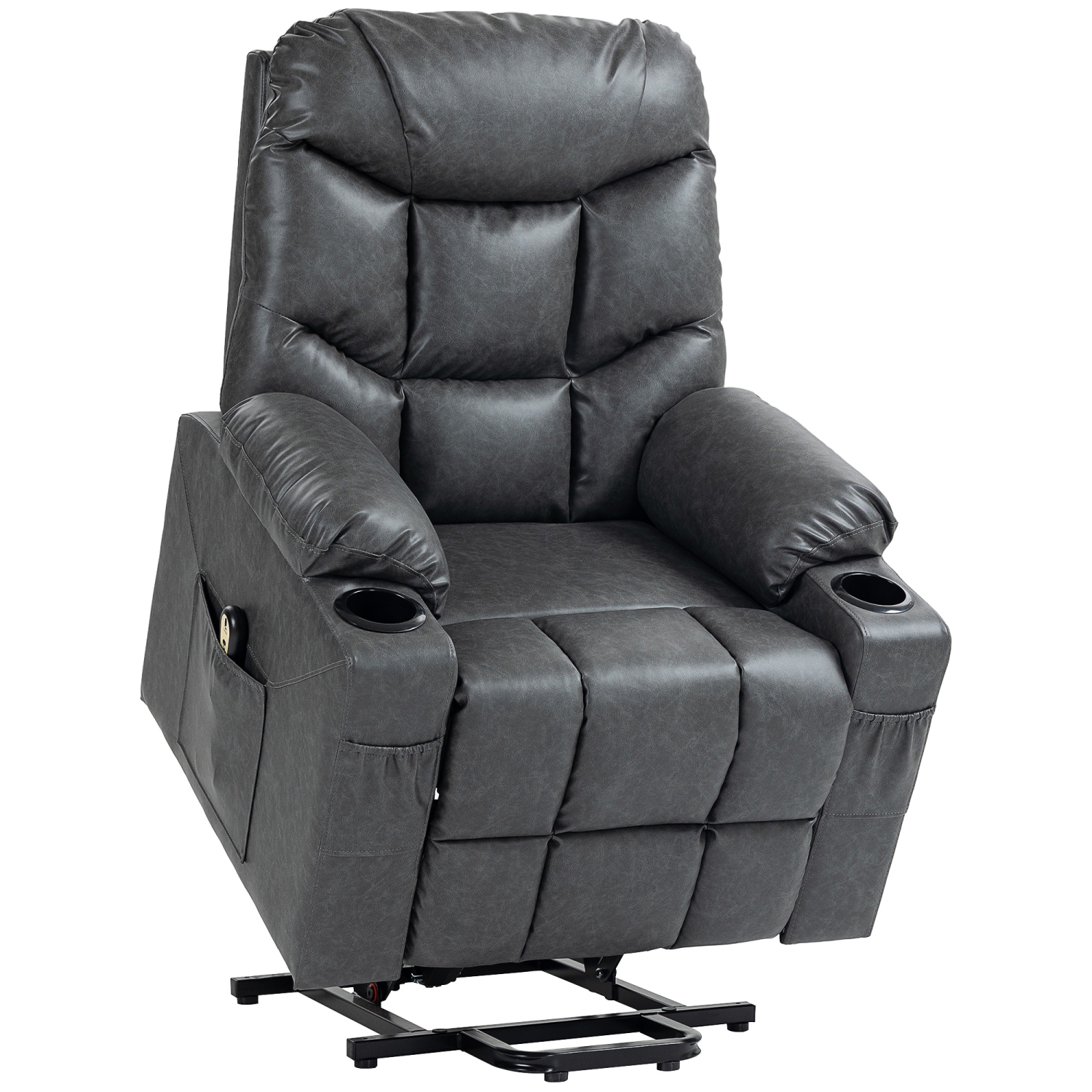 HOMCOM Power Lift Chair for Elderly, PU Leather Upholstered Electric Recliner Chair with Footrest, Remote Control, Cup Holders, Side Pockets for