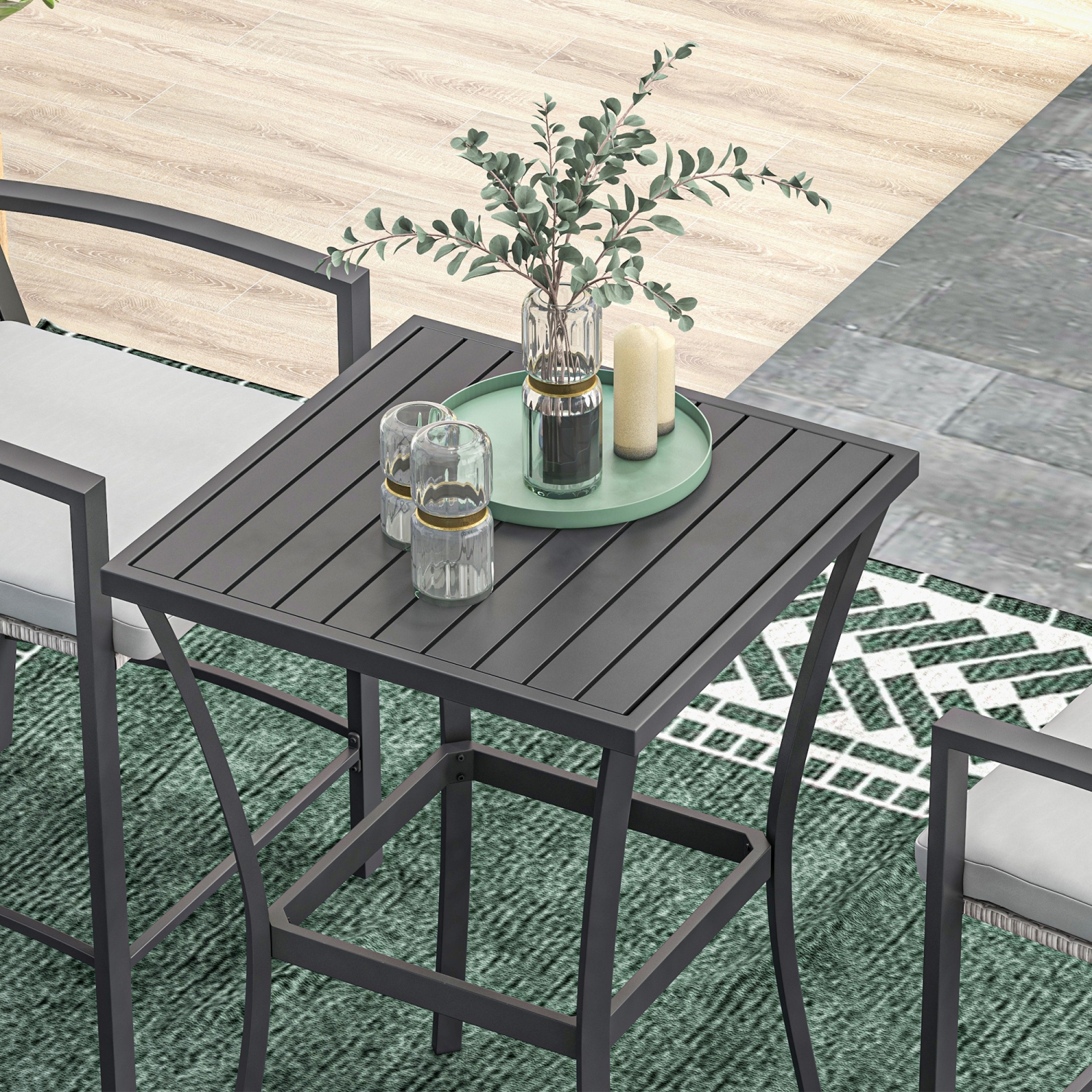 Ensemble de bar en osier de 3 pièces Outsunny, ensemble de bar bistro classique patio style rotin jardin, table de bar et chaises hautes avec