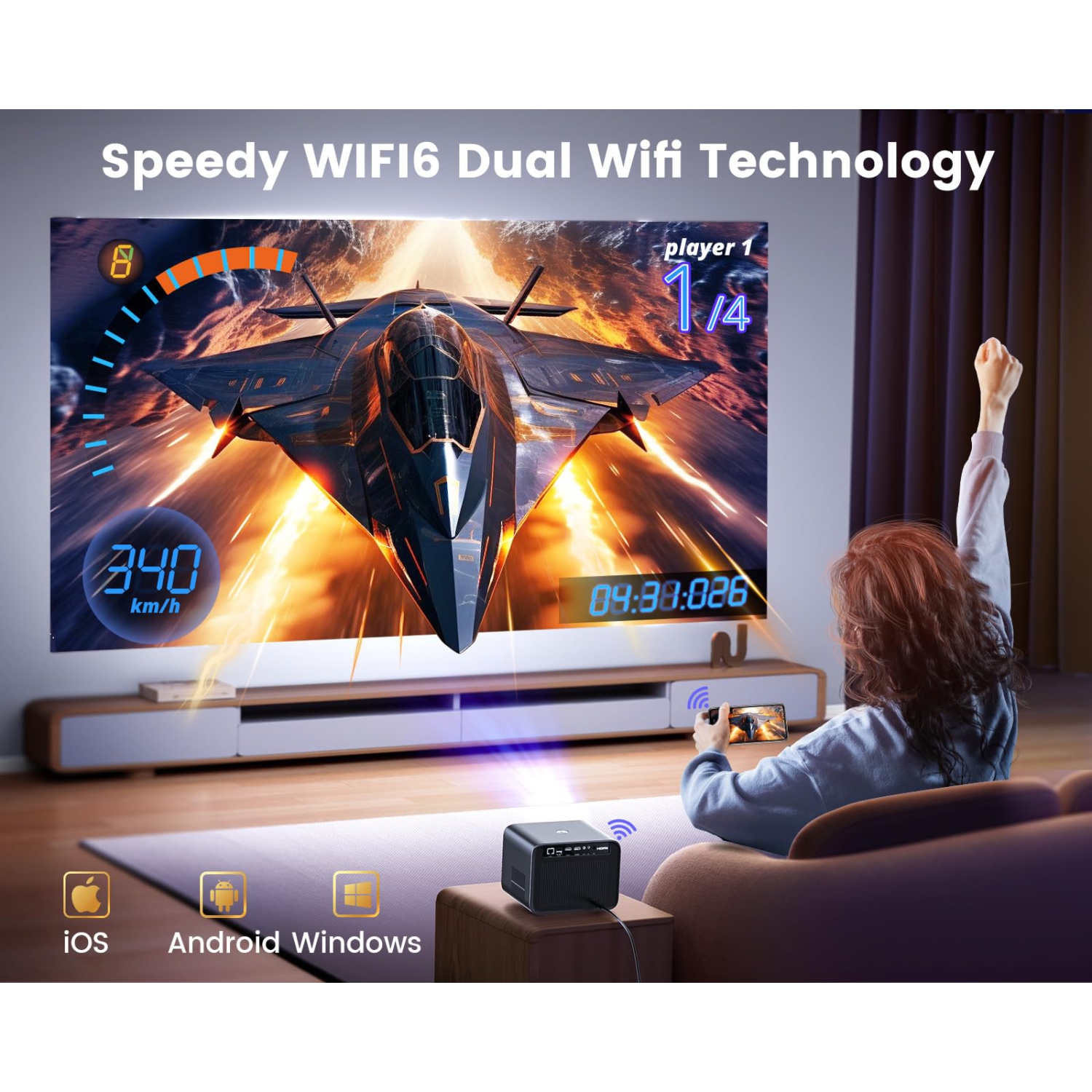 Smart 4K Wifi Bluetooth Projector, Netflix Licensed, Support Dolby, Auto Focus/Keystone, Wimius 1080P Projector with Netflix 7000+ Apps, Home Theater