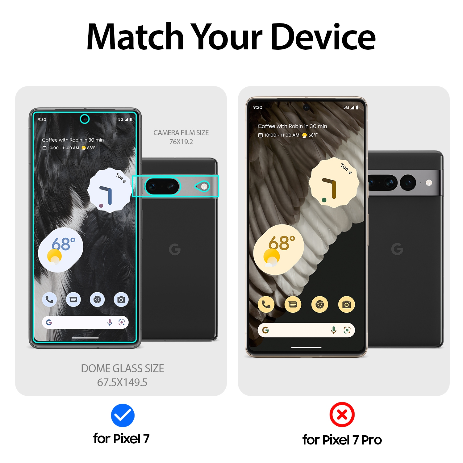 Whitestone DomeGlass Screen Protector for Google Pixel 7 with UV Lamp [9H Tempered Glass, Bubble Free, Installation Kit] - 2 Pack