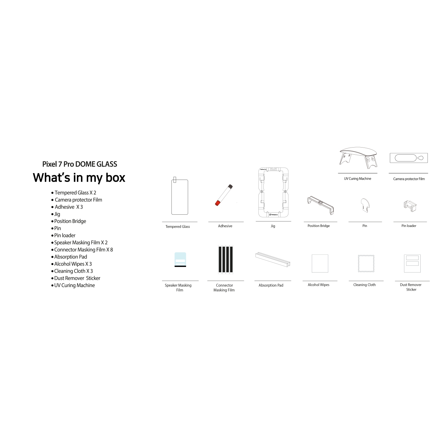 Whitestone DomeGlass Screen Protector for Google Pixel 7 with UV Lamp [9H Tempered Glass, Bubble Free, Installation Kit] - 2 Pack
