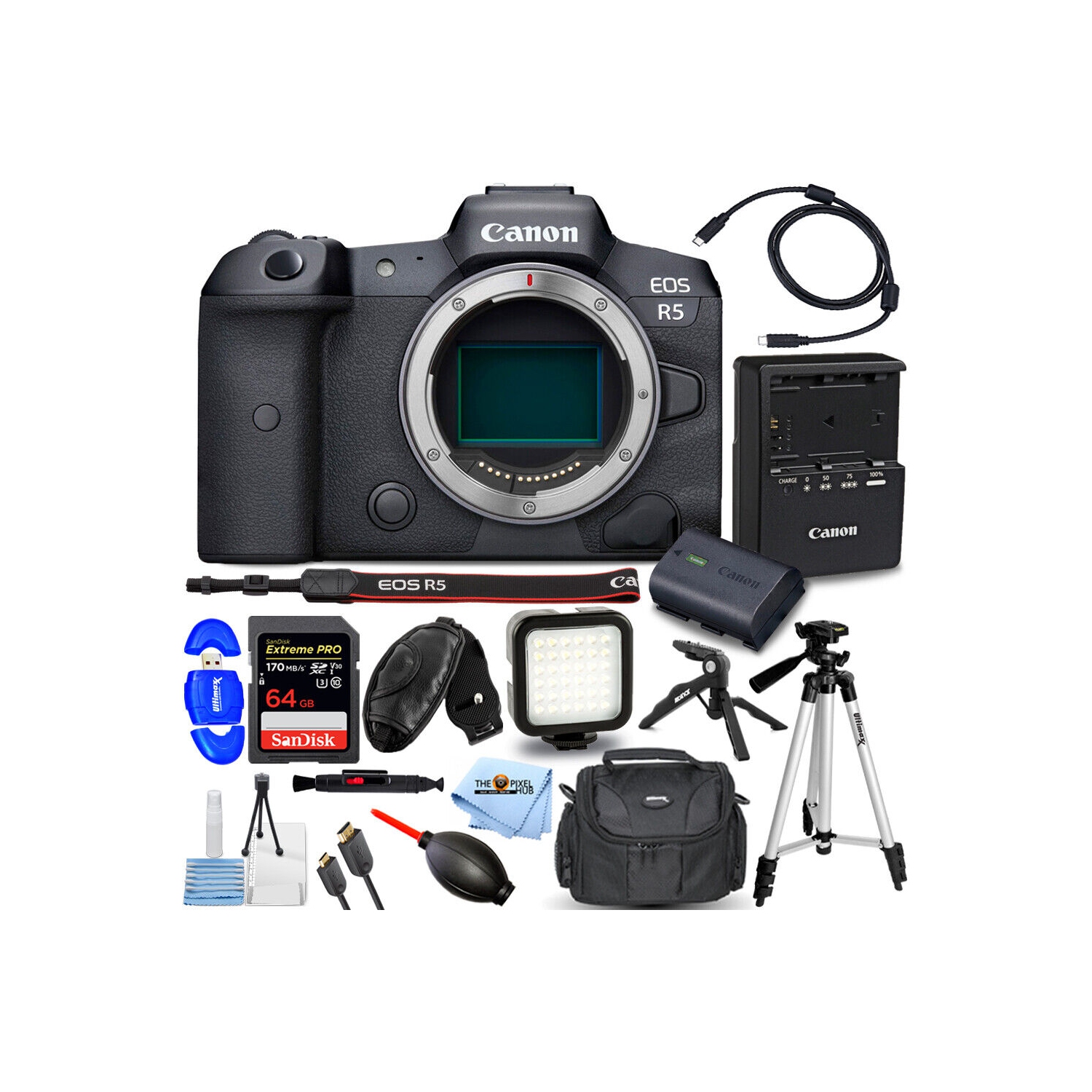 Canon EOS R5 Mirrorless Digital Camera (Body Only) + 64GB + Tripod Bundle