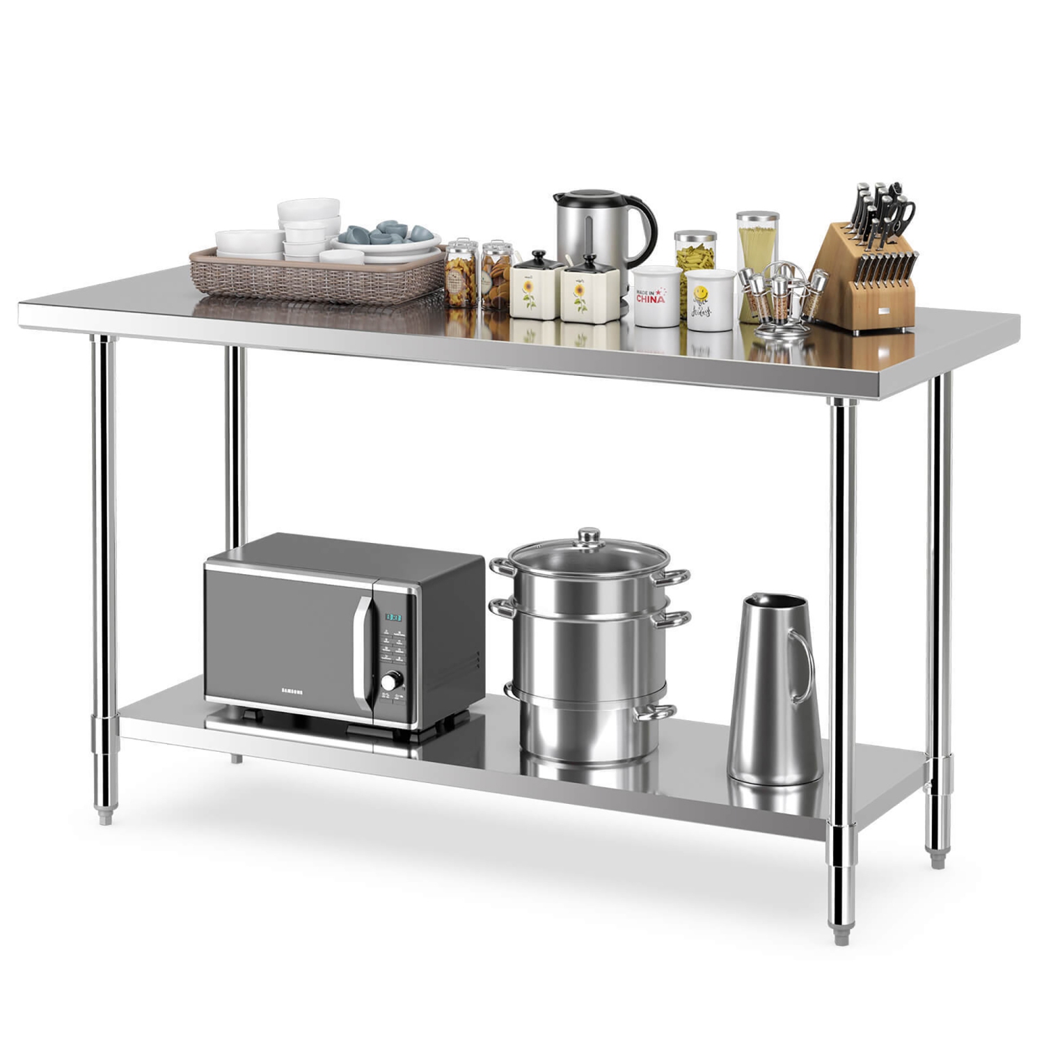 Gymax 24 x 60 Inches Stainless Steel Work Table Kitchen Prep & Work Table Silver