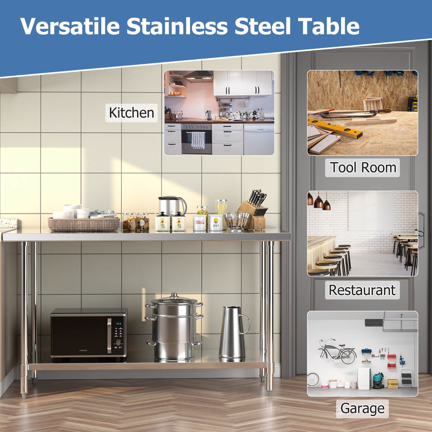 Gymax 24 x 60 Inches Stainless Steel Work Table Kitchen Prep & Work Table Silver