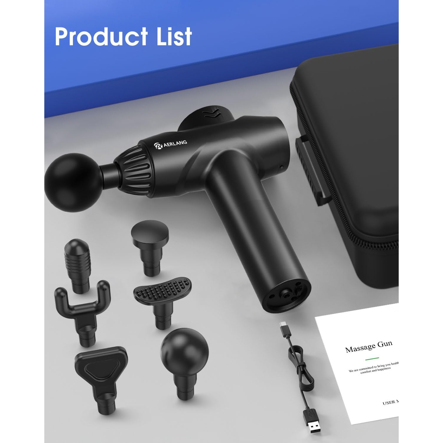 Pistolet de massage AERLANG, pistolet de massage à percussion, appareil de massage pour tissus profonds portatif